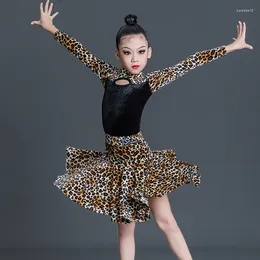 Stage Wear Fashion Leopard Velvet Latin Dance Dress For Girls Tango Chacha Salsa Ballroom Competition Costume Dresses SL7431