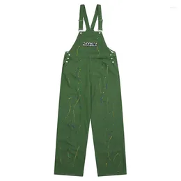 Men's Pants Retro Inkjet Embroidery Overall Mens Loose Denim Jumpsuit Streetwear Hip HOP Adjustable Jeans Overalls