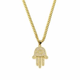 Pendant Necklaces Gold Silver Fatima Hamsa Hand Bling CZ Iced Out Charm Cuban Chain For Women Mens Hip Hop Jewelry2782