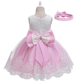 Girl's Dresses Children's Wedding Bridesmaid Princess Dress Child Sleeveless Mesh Bow Dresses For Girl Birthday Party Custome Baby Clothes 231016