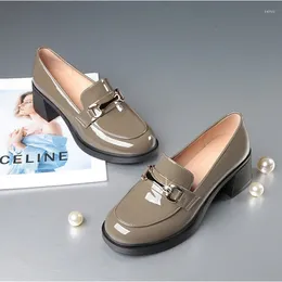Dress Shoes Patent Leather Loafers Women Mid Heel 2023 Thick Women's Pumps Black Heels Ladies Shoe