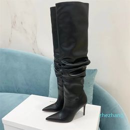 2023-Pointed toe heel thigh-high tall boot Stacked boots knee Boots Top qualit Slip-On 95mm women luxury designer shoes Sizes 35-42