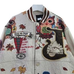 Men's Jackets Women's baseball jacket heavy-duty industrial owl letter embroidery bomber jacket loose fitting jacket unisex autumn motorcycle jacket x1016