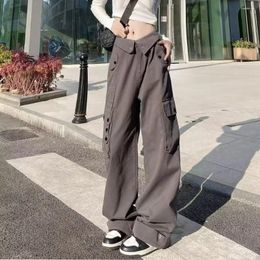 Women's Jeans Hem Design Women Cargo Pants Y2k Retro High Street Fashion Baggy Trousers Harajuku Streetwear Hip- Dancer