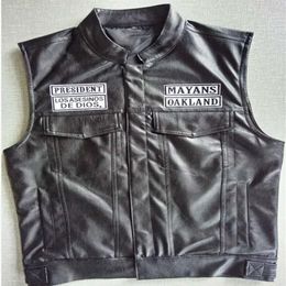 Fashion-Mayans MC Motorcycle Punk Locomotive PU Leather Black Vest Men Fashion Clothing Black Coat207p