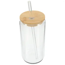 Wine Glasses Bamboo Lid Drink Cup Clear Glass Tumbler Straw Bubble Tea Cola Coffee Iced Travel Cups Bulk