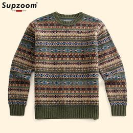 Men s Sweaters Supzoom 2023 England Style Arrival Autumn And Winter Thick Pullovers O neck Geometric Vintage Top Fashion Casual Sweater Men 231016