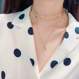 Pendant Necklaces European And American Multi-layer Necklace Mixed With Neckband Moon Collarbone Chain Neck Ornament Simple Choker Lady