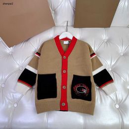 luxury cardigan for boy and girl high quality kids sweater Size 100-160 CM Multi Colour stitching design V-neck baby Knitted Jacket Oct15