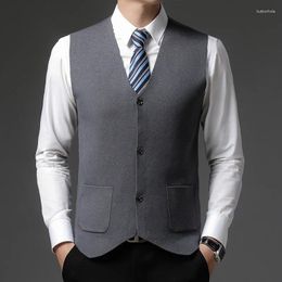 Men's Vests Men Knitted Vest Cardigan 2023 Autumn Winter Office Man Sleeveless Sweaters V-Neck Single-breasted Waistcoat