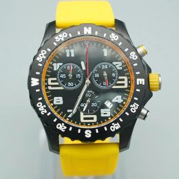 Luxury Men's Watch Japan Quartz Chronograph 44mm Watches Yellow Rubber Men Watches Hardex Glass Wristwatches