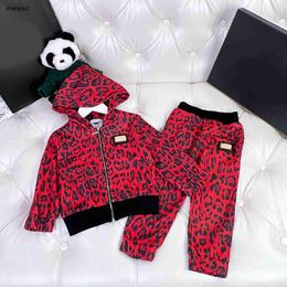 luxury baby clothing kids Tracksuits autumn suits for girl Size 90-150 CM 2pcs fashion Leopard print hooded jacket and casual pants Sep01