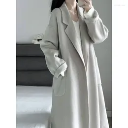 Women's Trench Coats Silver Gray Coat For Women 2023 Autumn And Winter Korean Style Mid-Length