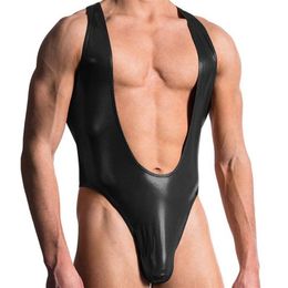 Men's Body Shapers Suit Sexy Lingerie Faux Leather Latex Bodysuit Gay Underwear Stage Dancewear Corsets Men Jumpsuit Stripper290W