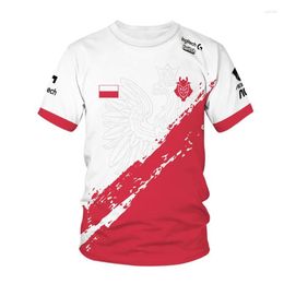 Men's T Shirts POLSKA Poland National Emblem Printed 3D Men's T-Shirt Round Neck Short Sleeve Fashion Cool Streetwear Plu2535