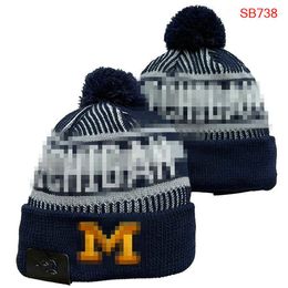 Men's Caps NCAA Hats All 32 Teams Knitted Cuffed Pom Michigan Wolverines Beanies Striped Sideline Wool Warm USA College Sport Knit hat Hockey Beanie Cap For Women's