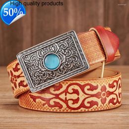 Belts 3.8CM Real Cowskin Genuine Leather Belt For Men Wide Quality Design Chinese Ethnic Style Auspicious Pattern Embossing Strap