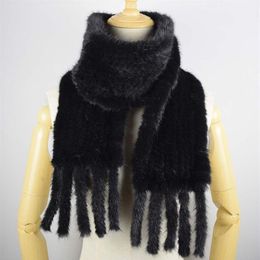 Hand Knitted Mink Hair Scarf Genuine Mink Hair Neck Warmer for Women Fashion Real Fur Scarf with Fringes276S