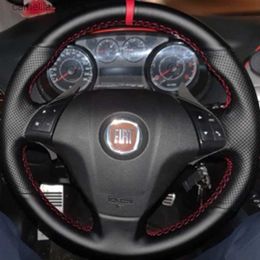 Steering Wheel Covers Black Artificial Leather Braid Car Steering Wheel Cover Wrap For Fiat Punto Bravo Linea Qubo Doblo Grande Punto Car Accessories Q231016