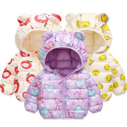 Jaquetas dos desenhos animados coelho bonito manter quente meninas jaqueta 15 anos de idade com capuz para baixo casaco para crianças criança crianças outerwear 231016