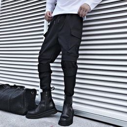 Men's Pants Fashion Joggers Biker Black Slim Fit Stretch Cargo Trousers Letter Embroidery Hip Hop Clothing Streetwear Bottoms