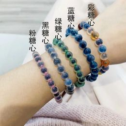 Strand Natural Color Blue Pink Green Brown Sugar Heart Agate Ball Bracelet