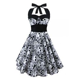 2017 Summer Vintage Retro 50s 60s Skull Rose Floral Printed Rockabilly Skater pin up swing Flare dress Plus size 4XL 5XL vestido d233S