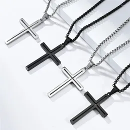 Ожерелья с подвесками KOTiK, модное ожерелье из нержавеющей стали для мужчин и женщин, черный, серебристый цвет, полая цепочка с крестом, ювелирное изделие, подарок