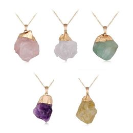 Natural Crystal Pendant Necklace Raw Stone Gemstone Gold Plated Healing Irregular Handmade Jewellery for Women305I