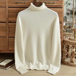 Men's Sweaters Thickened Pure Cashmere Sweater High Neck Solid Color British Style Casual Youth Knitted Lapel Winter