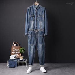 Men's Jeans Streetwear Blue Men Jumpsuit Vintage Detachable Zipper Mens Overalls Multi Pockets Tooling Denim Romper YT502311261n