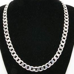 10mm Wide Solid Curb Chain 18K White Gold Filled Classic Style Polished Mens Necklace Jewellery 24 Inches250n