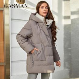 Women's Trench Coats GASMAN 2023 Winter Parkas Medium Length Slim Casual Hooded Warm Down Jackets Female Women 83918