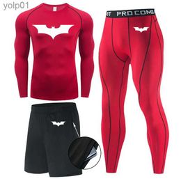 Men's Tracksuits Men Compression Workout sports running tights MMA clothing Bat T shirt Sweat Gym leggings 3 pieces Underwear jogging suits TopL231016