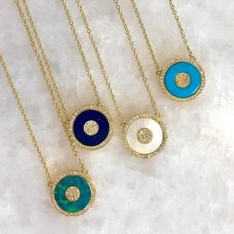 Slovehoony S925 Silver 18K Gold Plated Mini Blue Opal Devil Evil Eye Diamond Pave Necklace Round Jewellery Pendant Charms