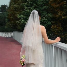 Bridal Veils V91 Sparkle Wedding Veil Drop 2 Tiers Pearls Beaded Soft Tulle With Comb Cover Face Accessories For Bride