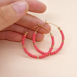 Dangle Earrings Rice Bead Hand Woven Fashion Big Circle Versatile Beading Simplicity Bohemia Alloy Ma'am Fringed