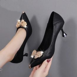 Dress Shoes 2023 Leather High Heels For Women Metal Butterfly Stiletto Heeled Pointed Ladies Fashion Comfort Pumps Chaussure Femme 231013