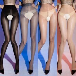 Women Socks Plus Size 15D Oil Shiny Stockings Close Crotch / Open Anti-hook Tights Sexy Thin Transparent High Waist Pantyhose