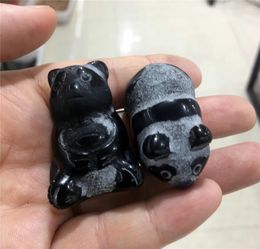 Decorative Figurines 1pcs Lovely Natural Black Agate Hand Carved Cute Animal Panda Home Decoration Christmas Gift Energy Crystal