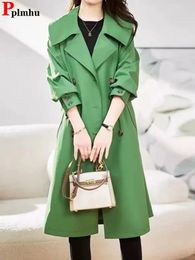Women's Trench Coats Double Breaste Korean Green Casual Baggy Midi Jackets Work Wear Women Spring Fall Chaquetas Outwear