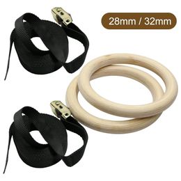 Gymnastic Rings Sports Wood Gymnastic Rings with Adjustable Buckle Straps Anti slip belt for Strength Training Gym Full Body Workout 231012