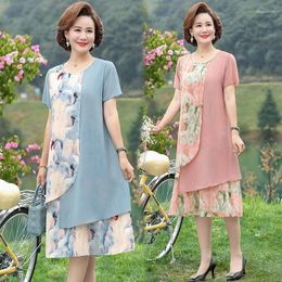 Party Dresses Moms Summer Dress 2023 Style Wide Lady Western Noble Middle-aged And Elderly Womens Short-sleeved Midi Vestidos250b