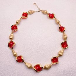 Pendants KKGEM 20'' 20x23mm Red Murano Glass Gold Plated Brushed Bead Necklace Women Collar Choker Necklaces Jewelry