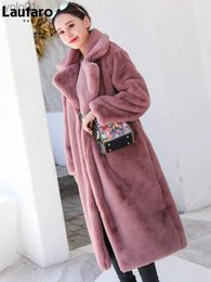 Women's Fur Faux Fur Lautaro Winter Long Loose Casual Grey Black Warm Thick Soft Fluffy Faux Fur Coat Women Lapel Luxury Korean Fashion 2022 4Xl 5XLL231016