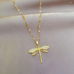 Pendant Necklaces Clavicle Chain Necklace Personalized Women Girls Emptiness Dragonfly Jewelry Titanium Steel Female Miss