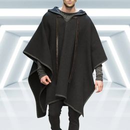 Men's Wool Blends Vintage Poncho Men Oversized Hooded Irregular Trench Punk Male Outerwear Fashion Coats Cloak Hood Solid Colour Cape Female 231016