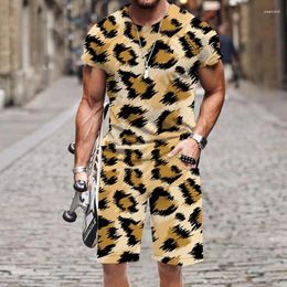 Men's Tracksuits T-shirt Shorts Set Luxury Animal Leopard Pattern Street Sportswear O Neck Tracksuit Fashion Outfit 2023 Tops Beach