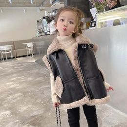 Jackets Children Thick Warm Vest Winter Children's Outdoor Clothes Autumn Girls Padded Waistcoat Fashion Leather Cotton 26Y 231016