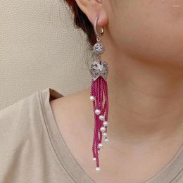 Dangle Earrings YYGEM Luxury Style Natural 2mm Round Garnet White Pearl Tassel Cubic Zirconia Pave LeverBack